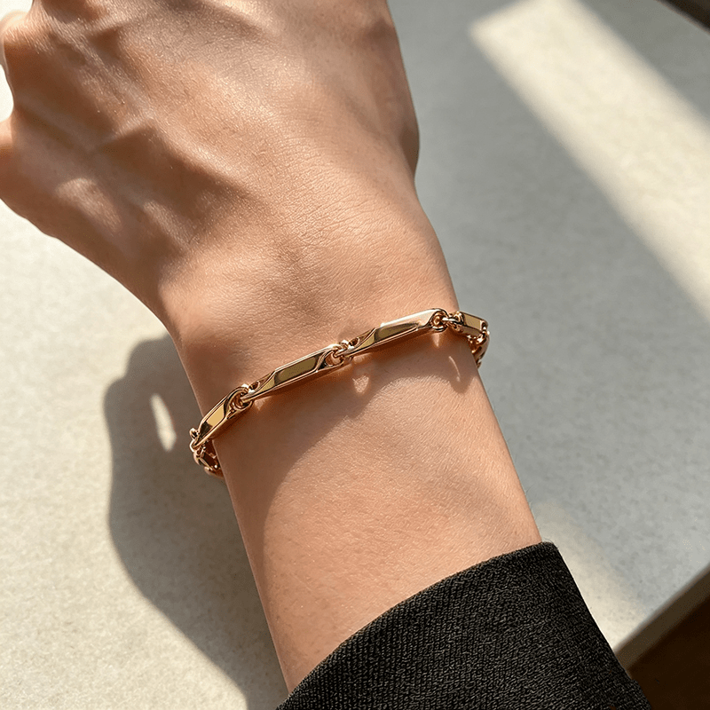 Women's Gold-Plated Bamboo Joint Square Link Bracelet